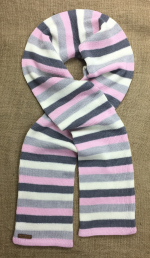 Halda Hita Erie stripe scarf in pale pink, cream, silver grey and mid grey