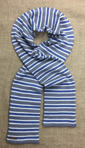 Halda Hita Monona stripe scarf in mid grey, cream and airforce